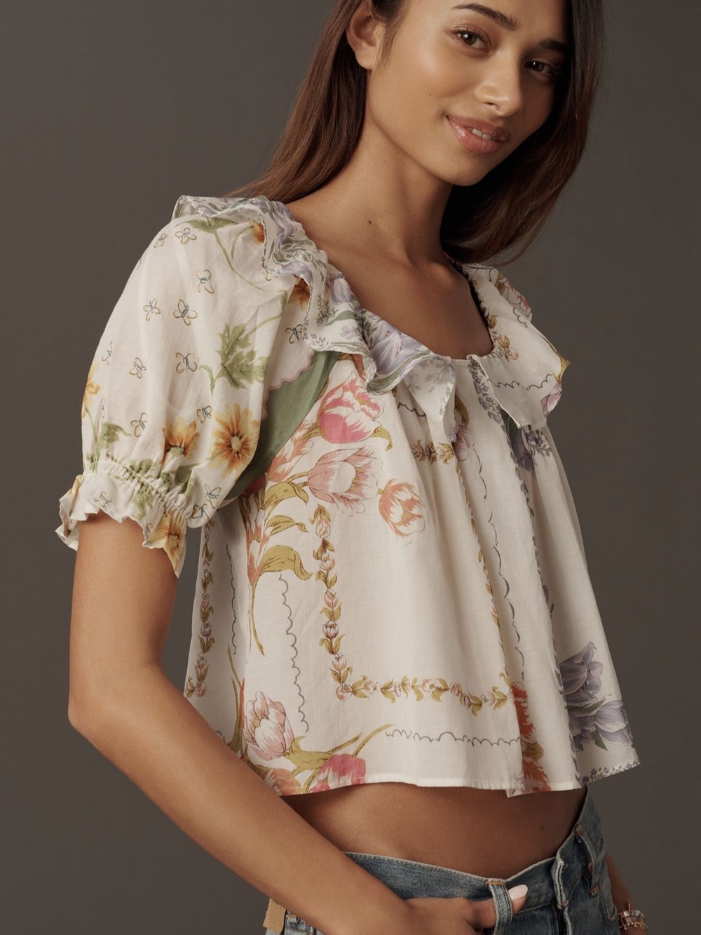 By Anthropologie Puff-Sleeve Collared Blouse XL